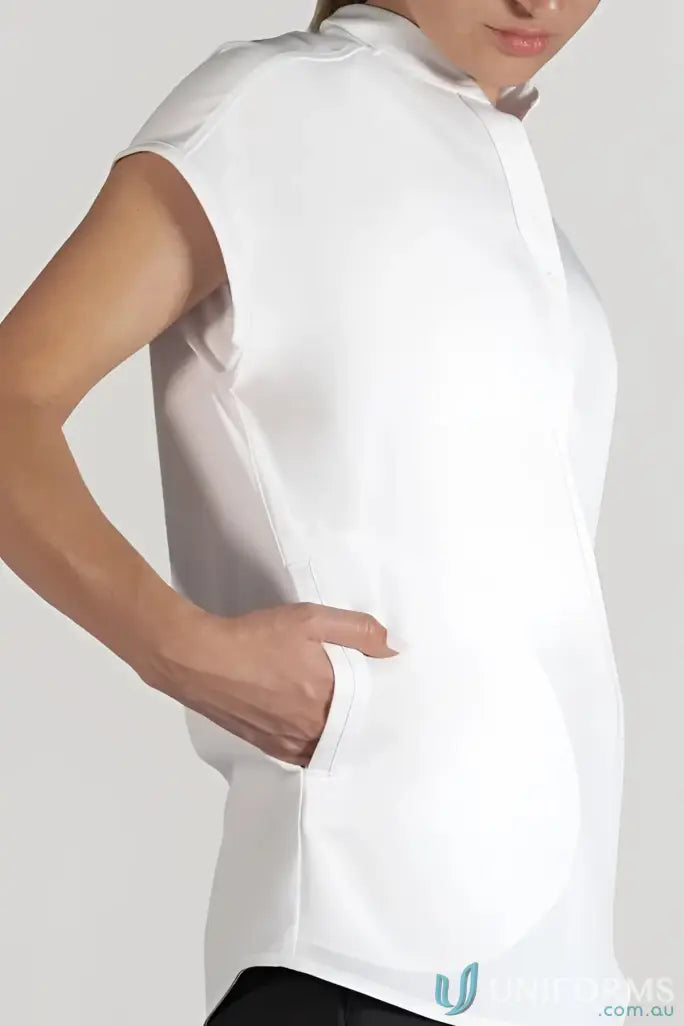 White sleeveless blouse with pocket from Ladies Chrissy Drop Shoulder city collection ladies tunic