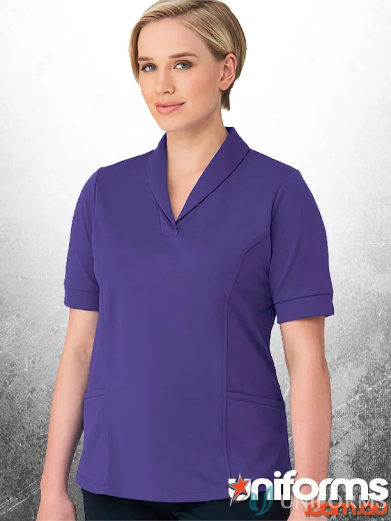 Purple collared scrub top from Ladies City Health Active Top, perfect workwear uniform