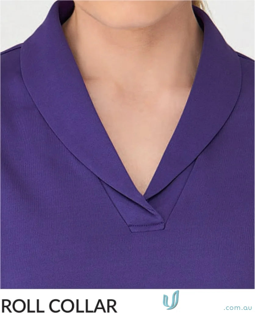 Purple roll collar top from Ladies City Health Active Top, perfect workwear uniforms