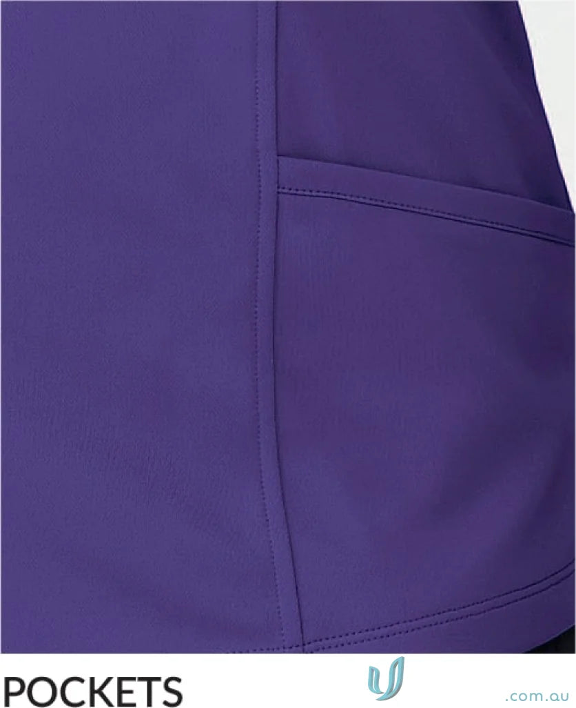 Purple scrub top with pocket featuring a roll collar, perfect for Ladies City Health uniforms