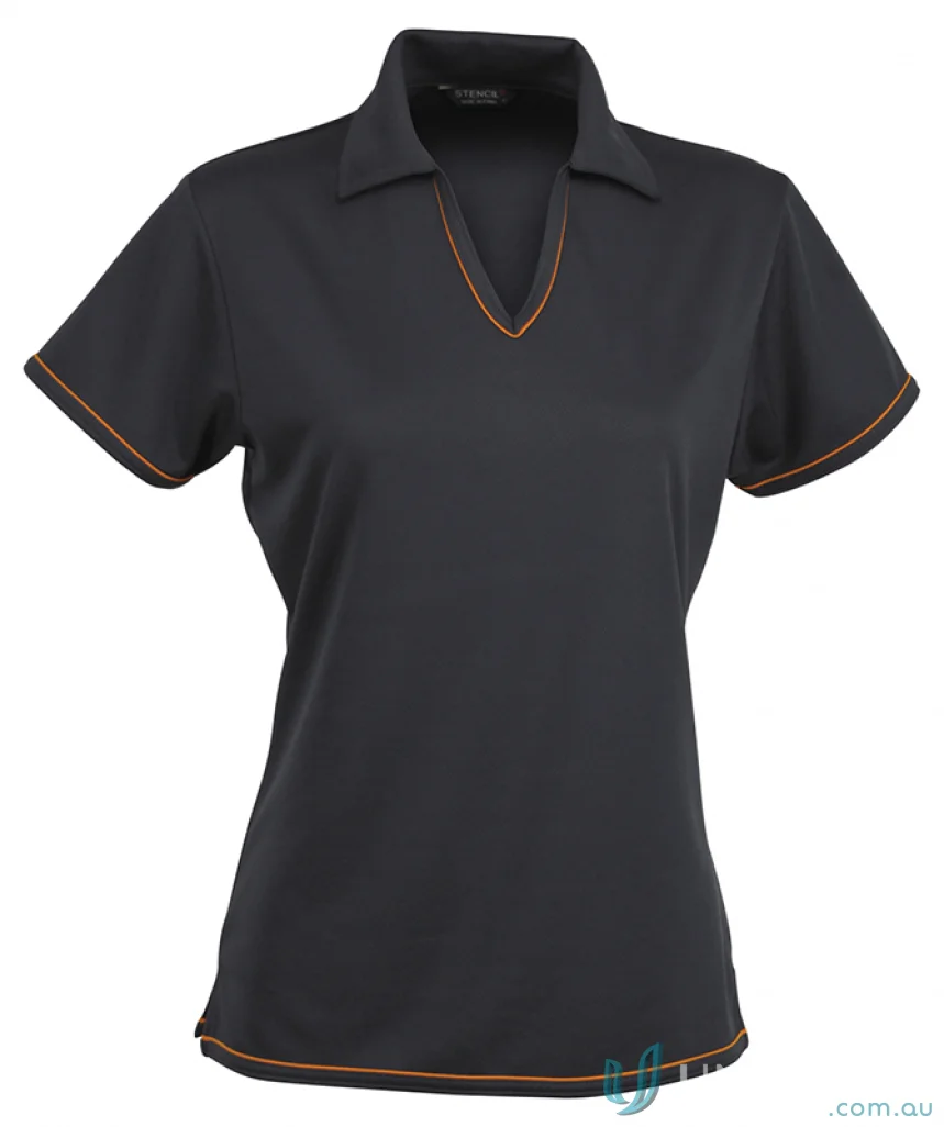 Ladies Cool Dry Polo shirt with orange trim, perfect for workwear and uniforms
