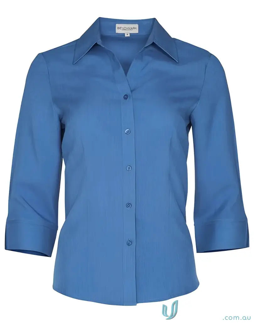 Blue Winning Spirit Ladies CoolDry 3Qtr Shirt with button-down sleeves