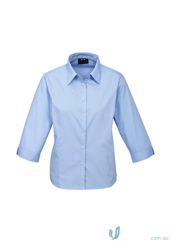 Light blue ladies core business 3Q shirt in work shirt cotton poplin for biz collection ladies