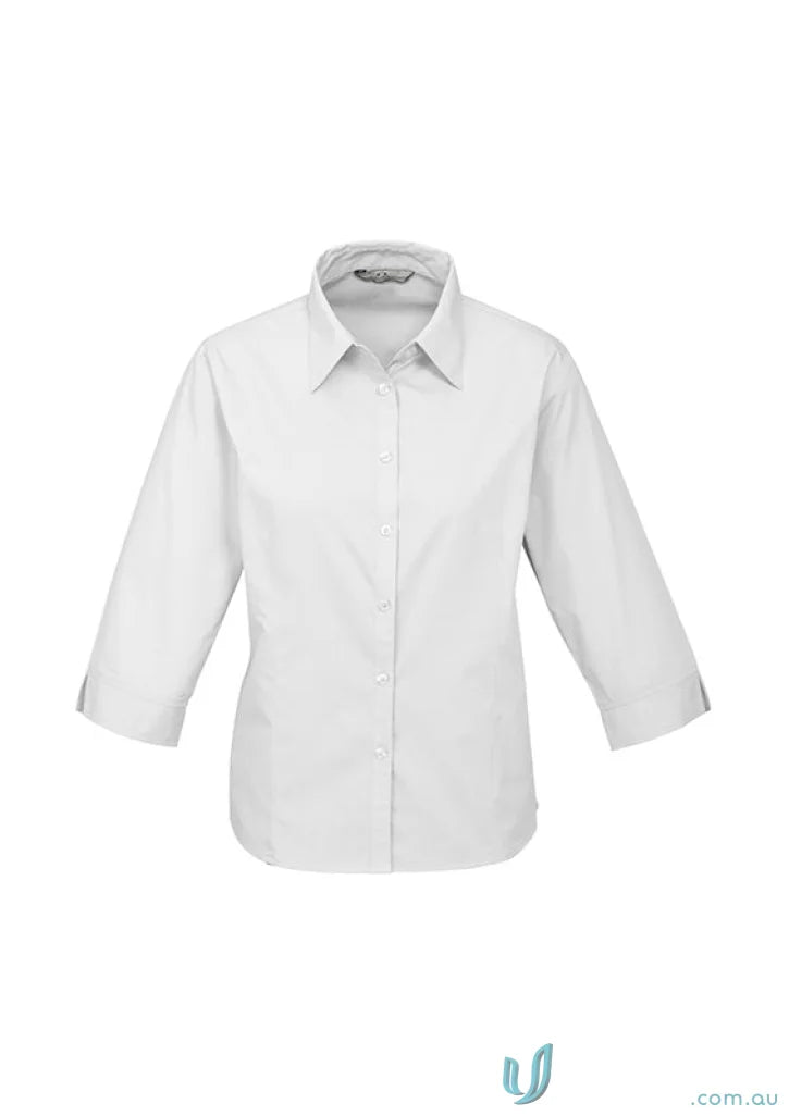 White three-quarter sleeve work shirt cotton poplin from Biz Collection Ladies for uniform wearing