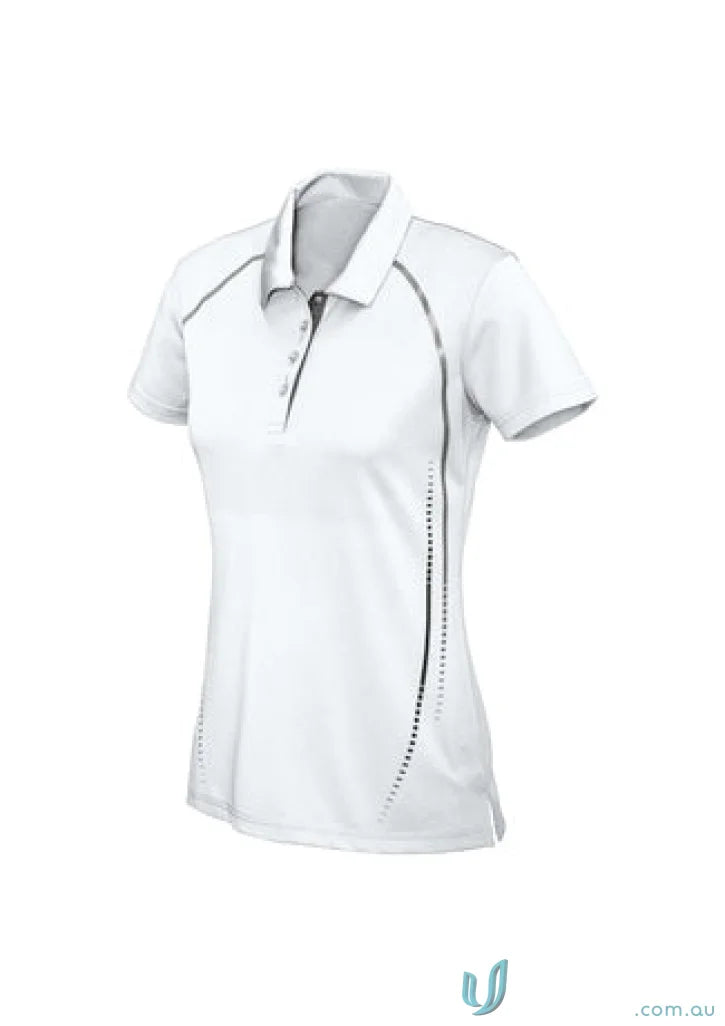 Lady cyber polo with gray accents, antibacterial treatment helps, perfect for biz collection ladies