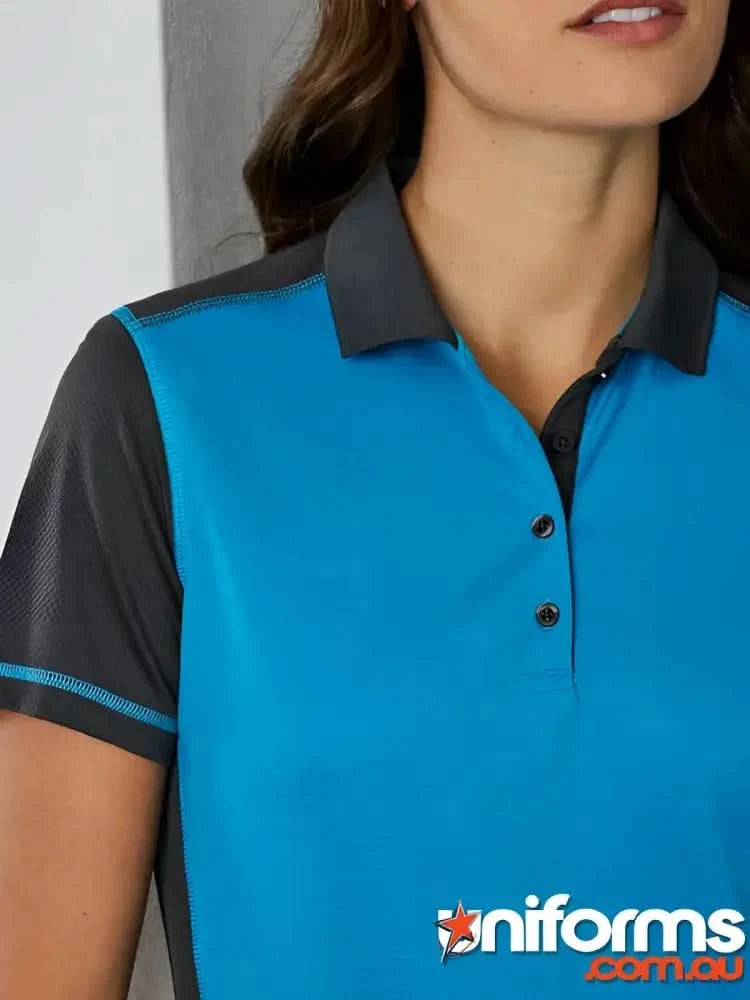Ladies Dart Polo in honeycomb knit fabric with blue and gray colors from Biz Collection Ladies
