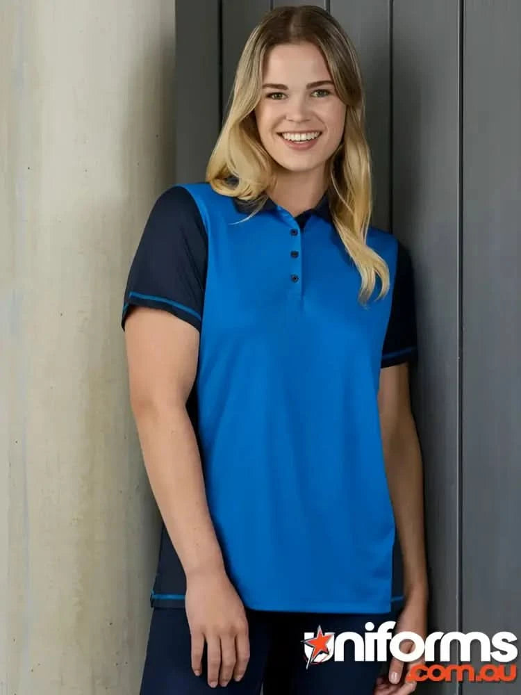 Ladies Dart Polo in honeycomb knit fabric with blue and navy colors from Biz Collection Ladies