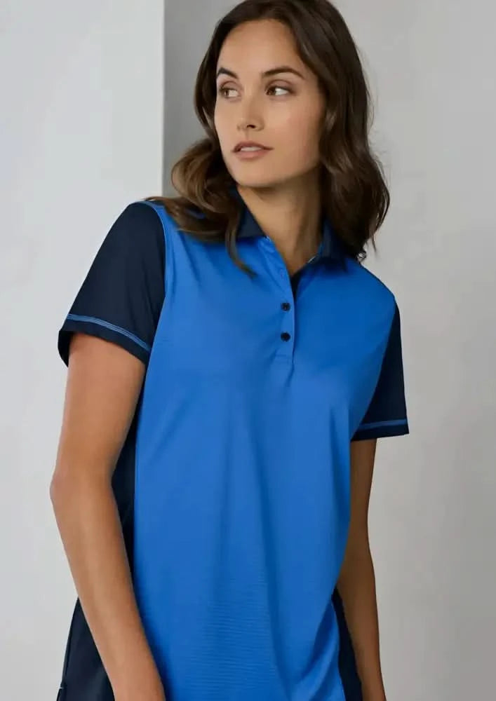 Ladies Dart Polo in blue and navy with honeycomb knit fabric from Biz Collection Ladies