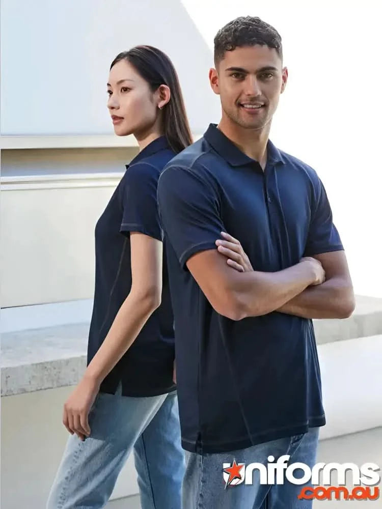 Matching navy ladies dart polo shirts in honeycomb knit fabric from Biz Collection Ladies