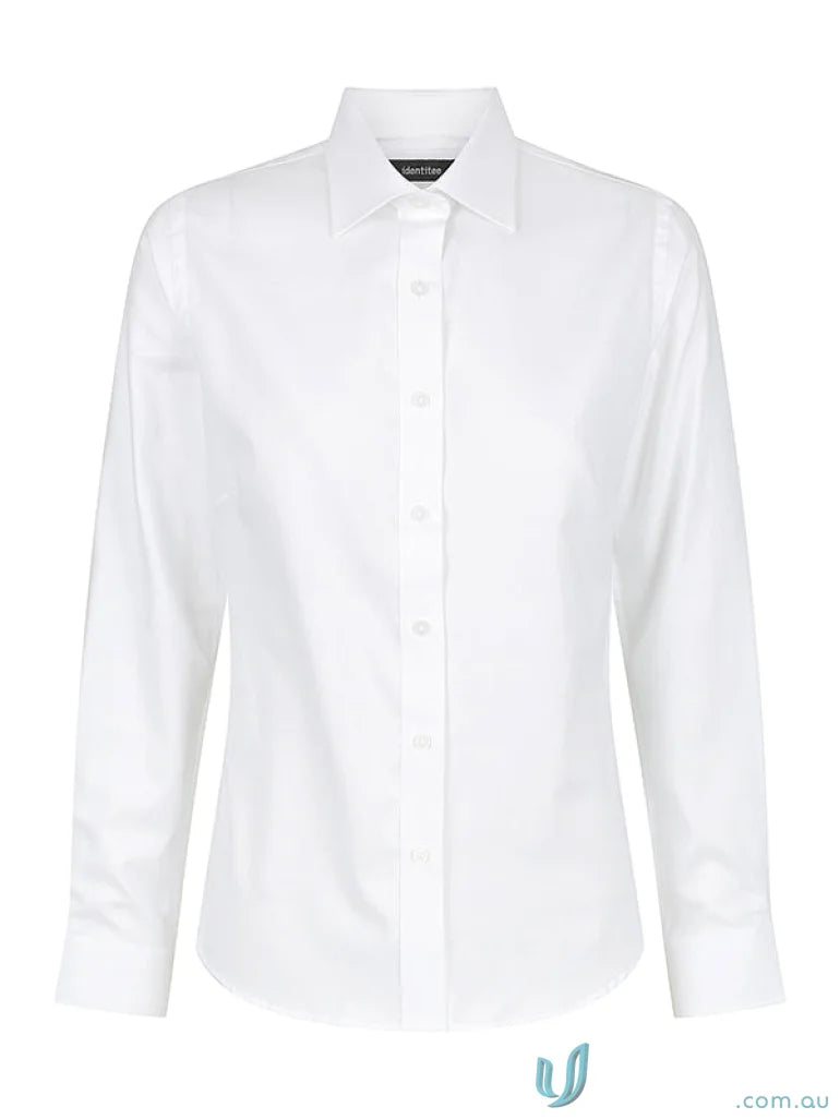 White ladies Dexter Long Sleeve Shirt front view showing classic long sleeve design
