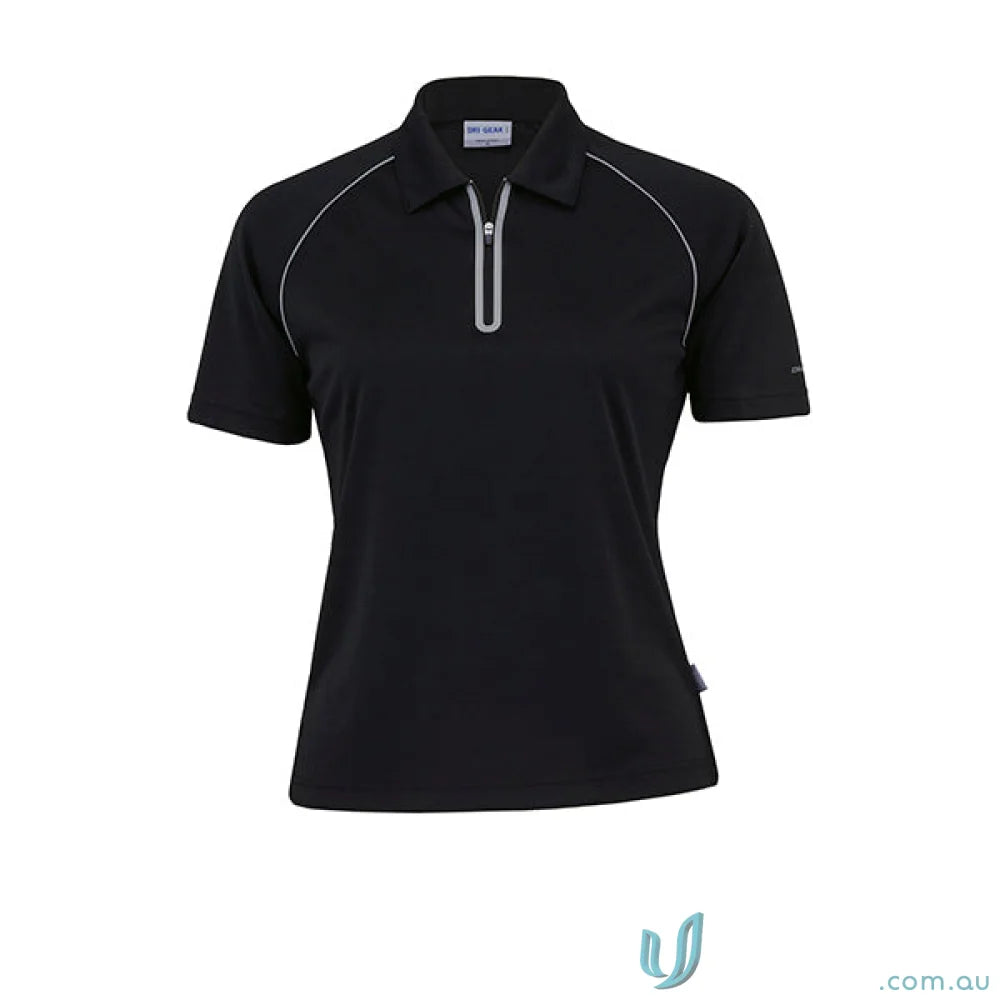Black short-sleeved Dri Gear Dimension Polo with zipper for ladies