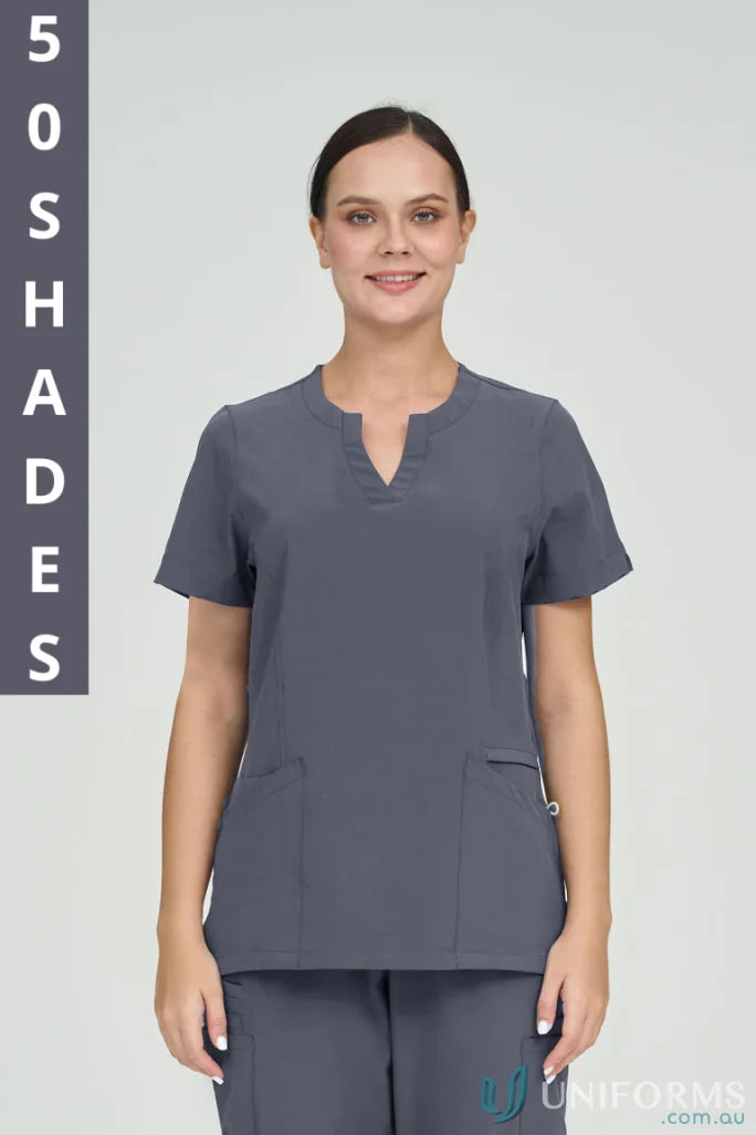 Ladies Ellen Gray Scrub Top from City Collection Nurses with stylish princess seams