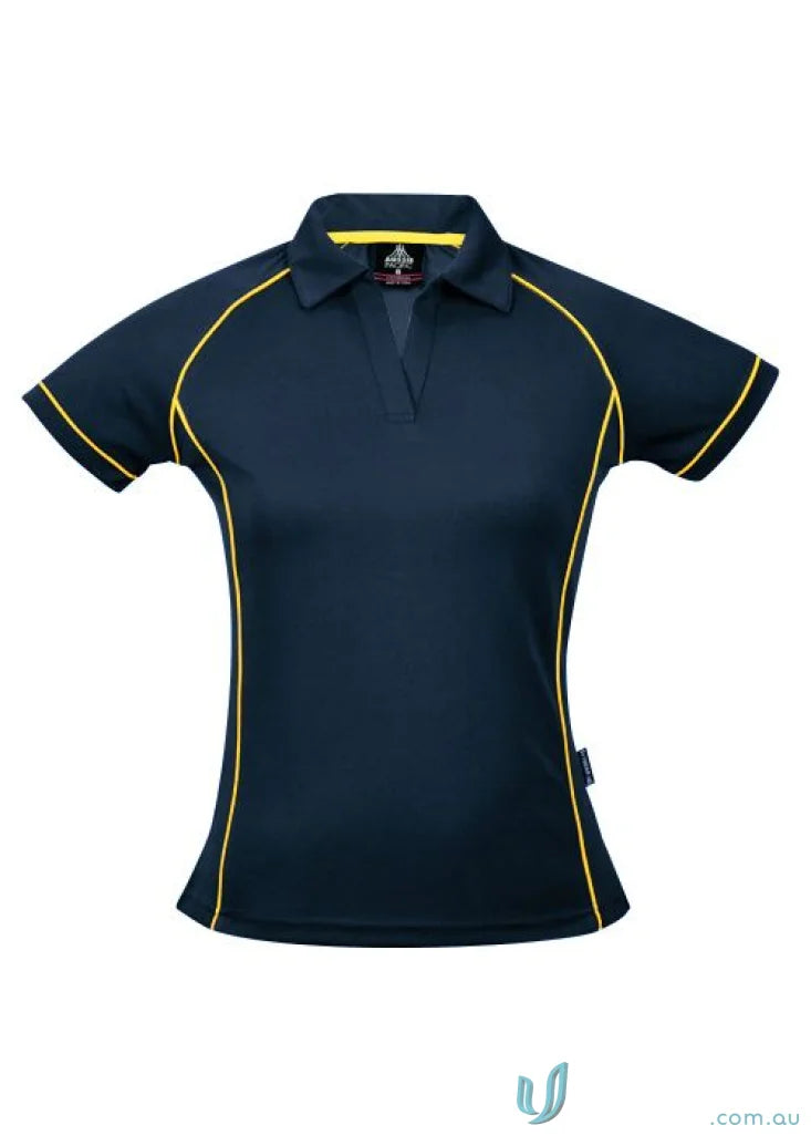 Navy and gold women’s polo shirt perfect for uniforms and workwear like the Ladies Endeavour Polo
