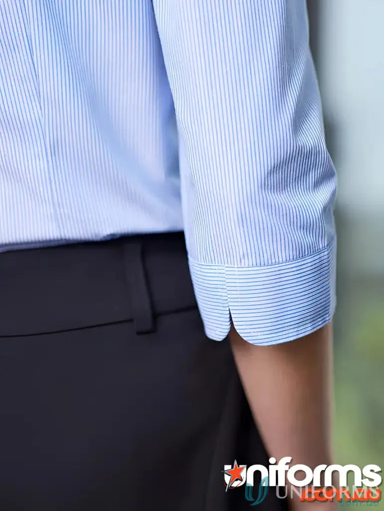 Ladies Euro Biz Collection ladies s812lt shirt with striped blue design and dark pants