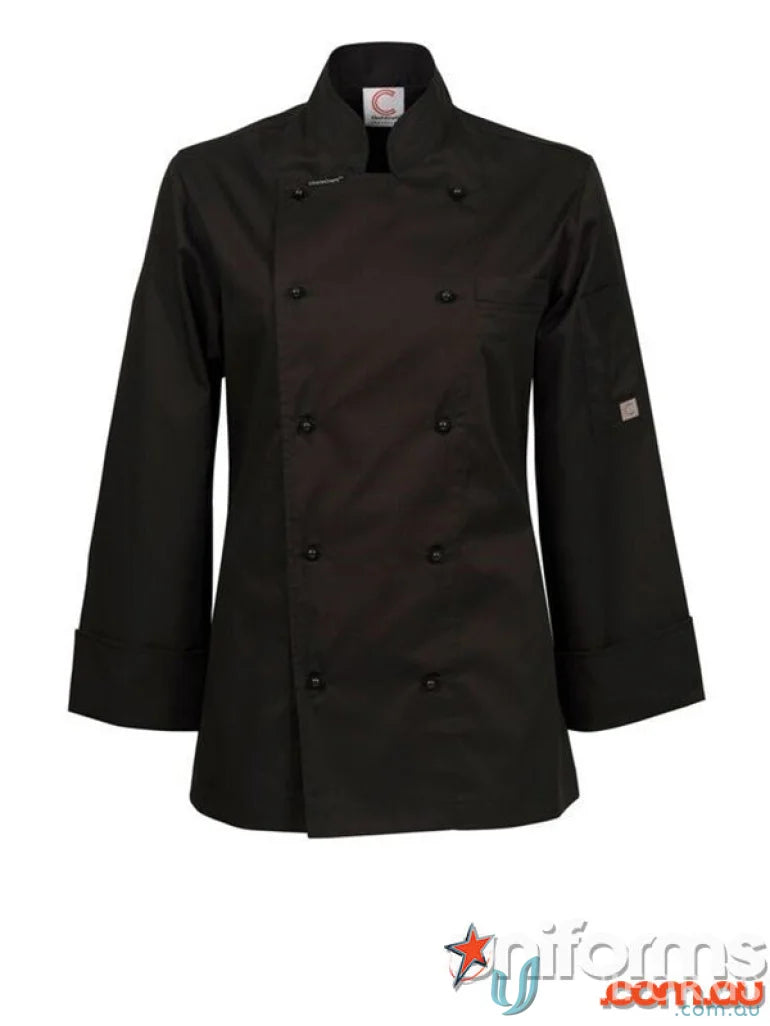 Black ladies executive LS chef jacket with sleeve pen pocket for workcraft professionals