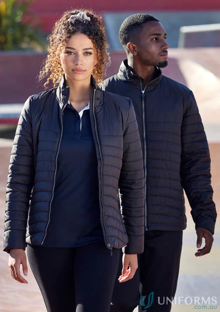Two women in black puffer jackets wearing Biz Collection Womens J750L Jackets outdoor style