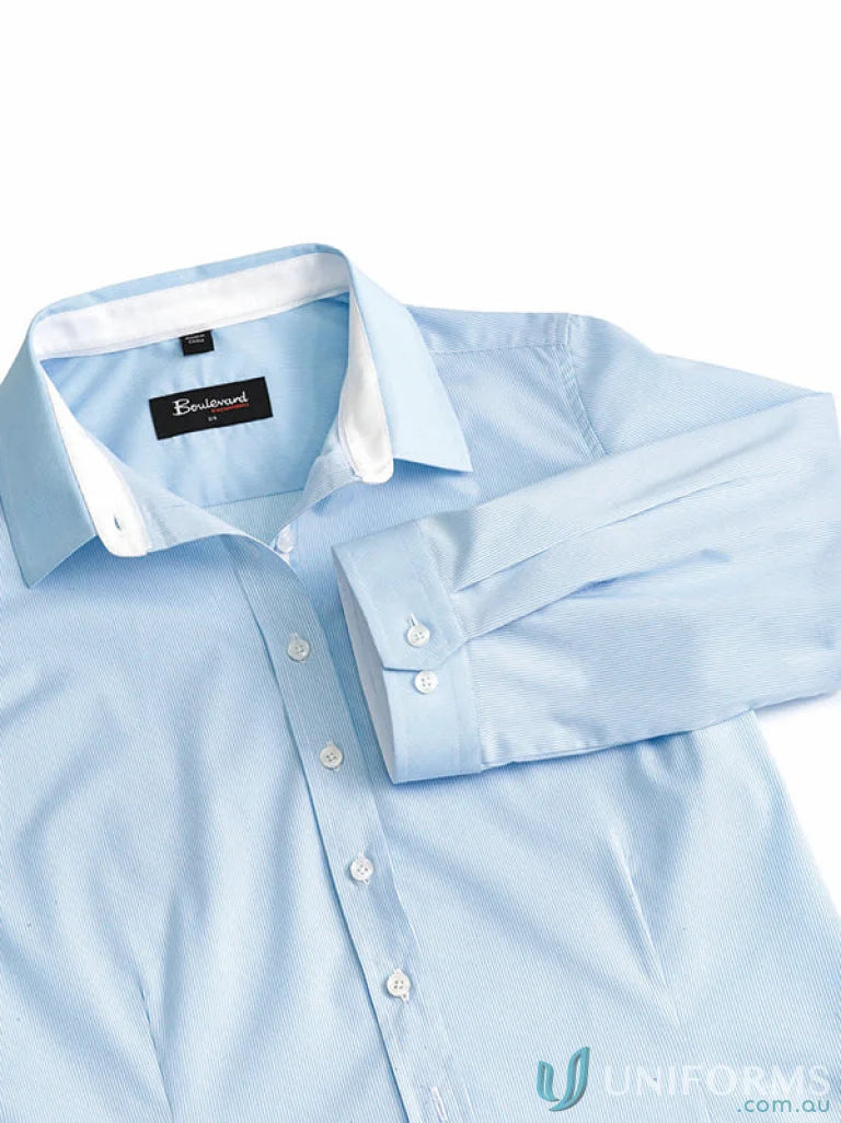 Light blue button-down shirt perfect for inside workwear or uniforms from Ladies Fifth Avenue