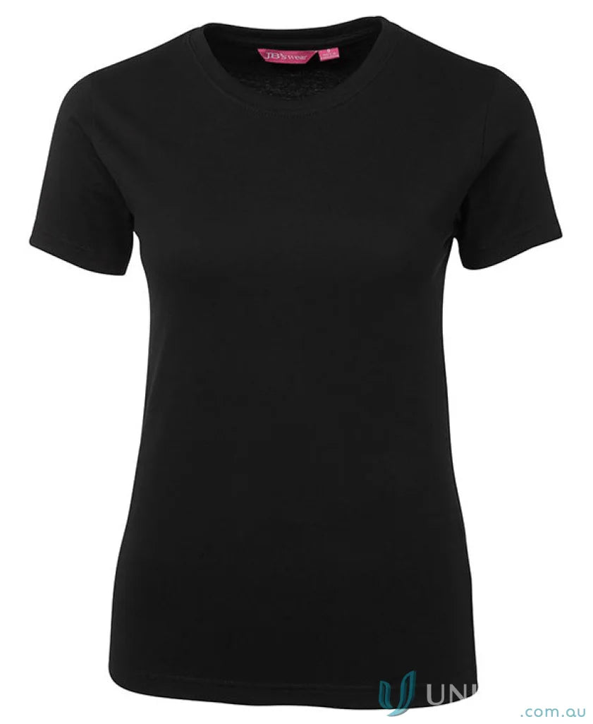 Ladies Fitted Tee in black with ring-spun jersey knit, perfect for sun protection