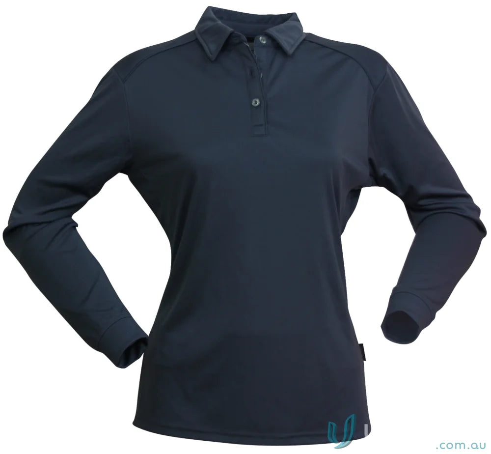 Ladies Freshen LS Polo in dark blue, comfy workwear for uniforms with unmatched comfort