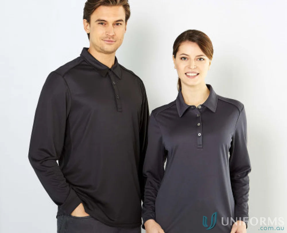 Two women in Ladies Freshen LS Polo shirts showcasing unmatched comfort for uniforms or workwear