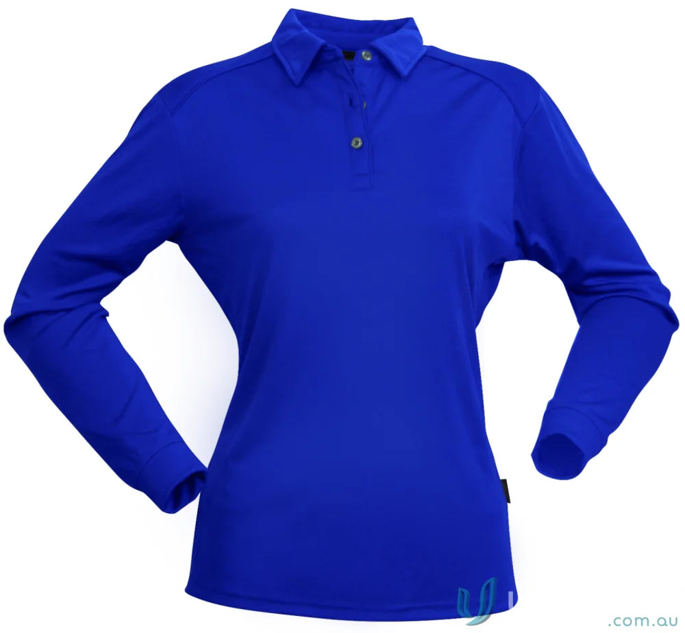 Ladies Freshen LS Polo in vibrant blue with unmatched comfort, perfect for uniforms or workwear
