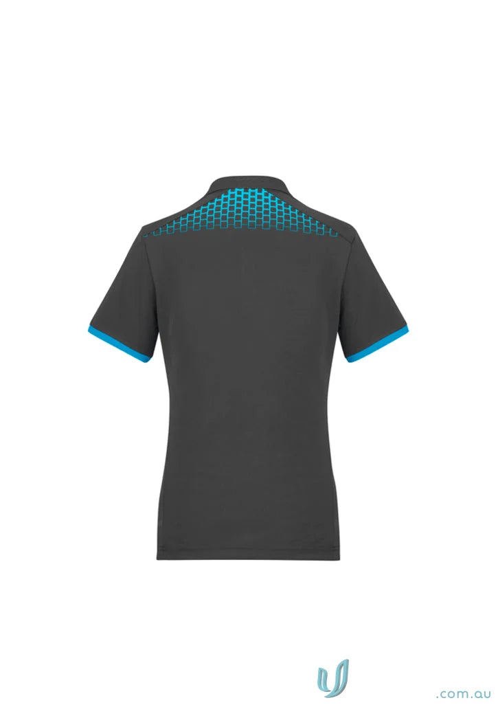 Ladies Galaxy Polo shirt with gray and blue trim, perfect blend of style and comfort