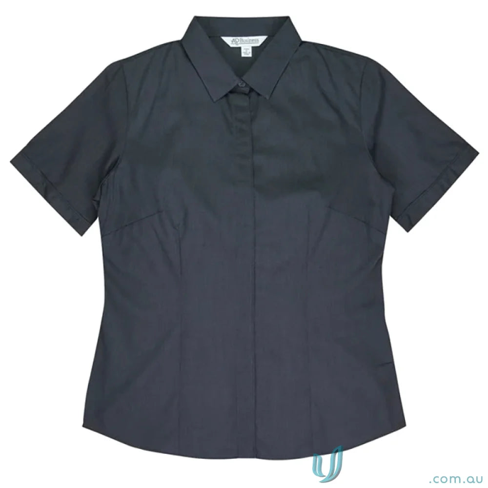 Dark gray short-sleeved workwear shirt from Ladies Grange S/S Shirt collection, perfect for uniforms