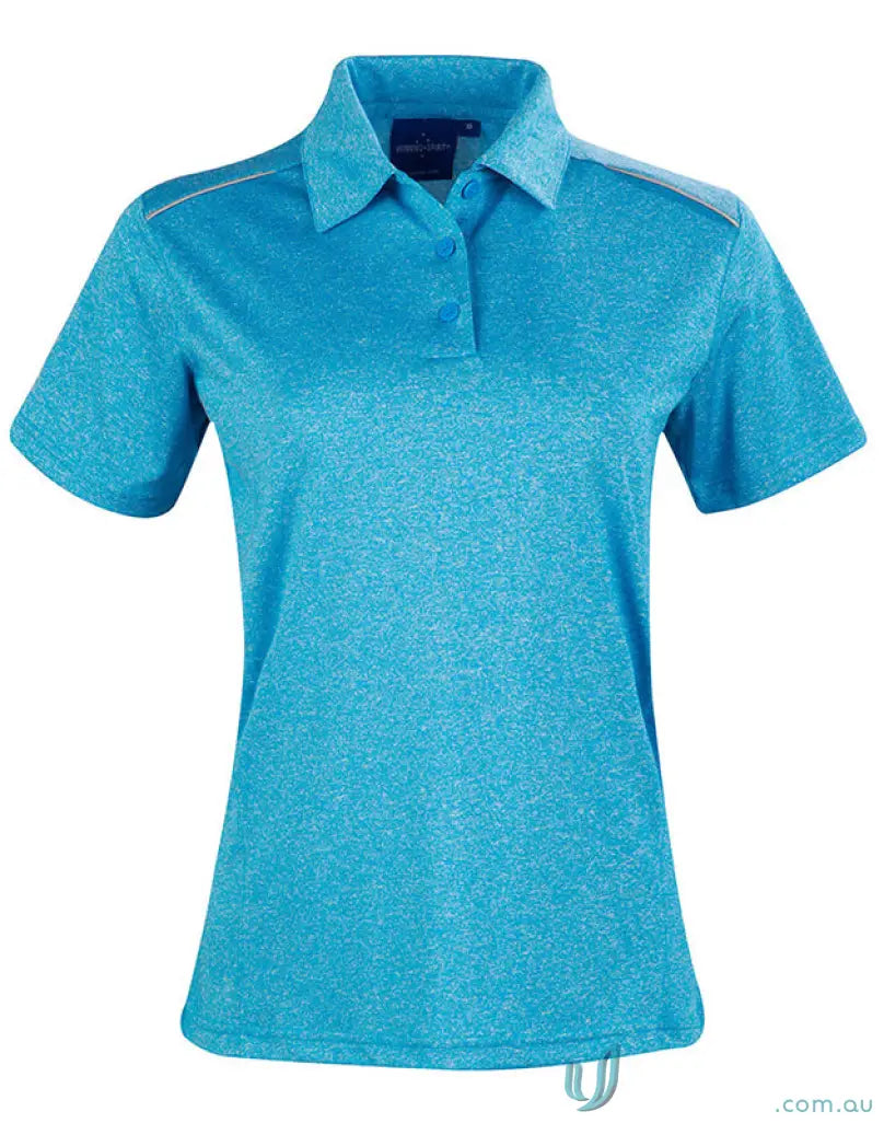 Ladies Harland Aqua-colored polo shirt with rapid cool cationic fabric and reflective piping