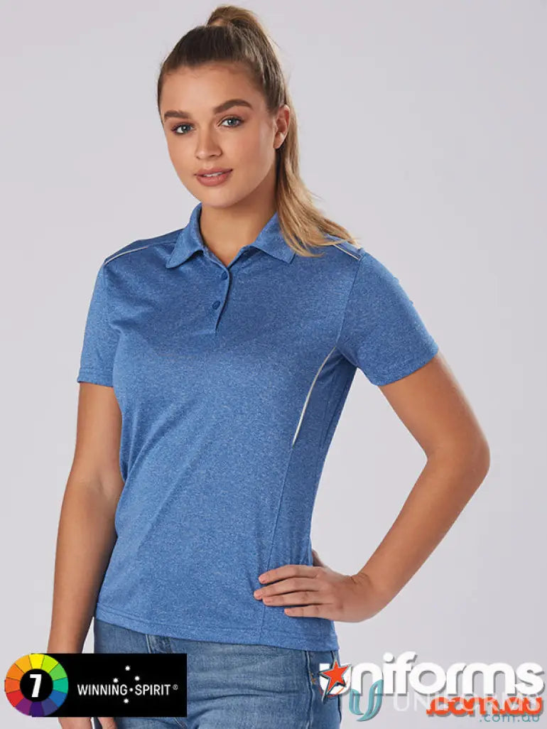 Ladies Harland Blue Polo Shirt with White Trim and Reflective Piping for Cool Style