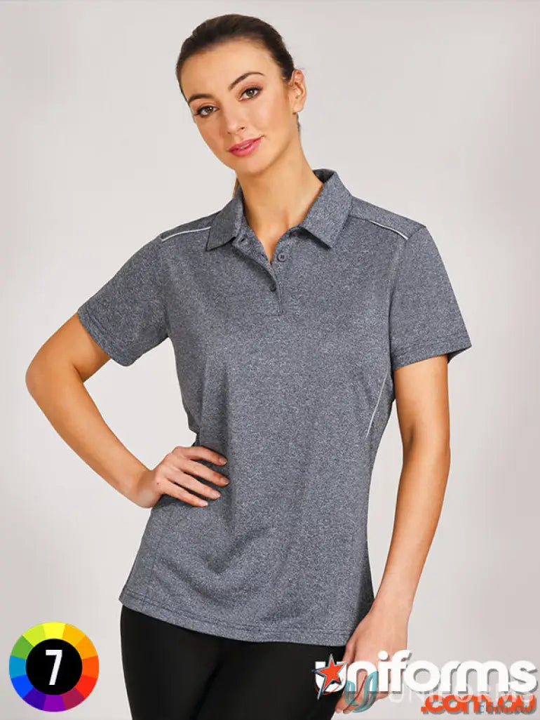 Ladies Harland Gray Polo with white trim and reflective piping for a cool look
