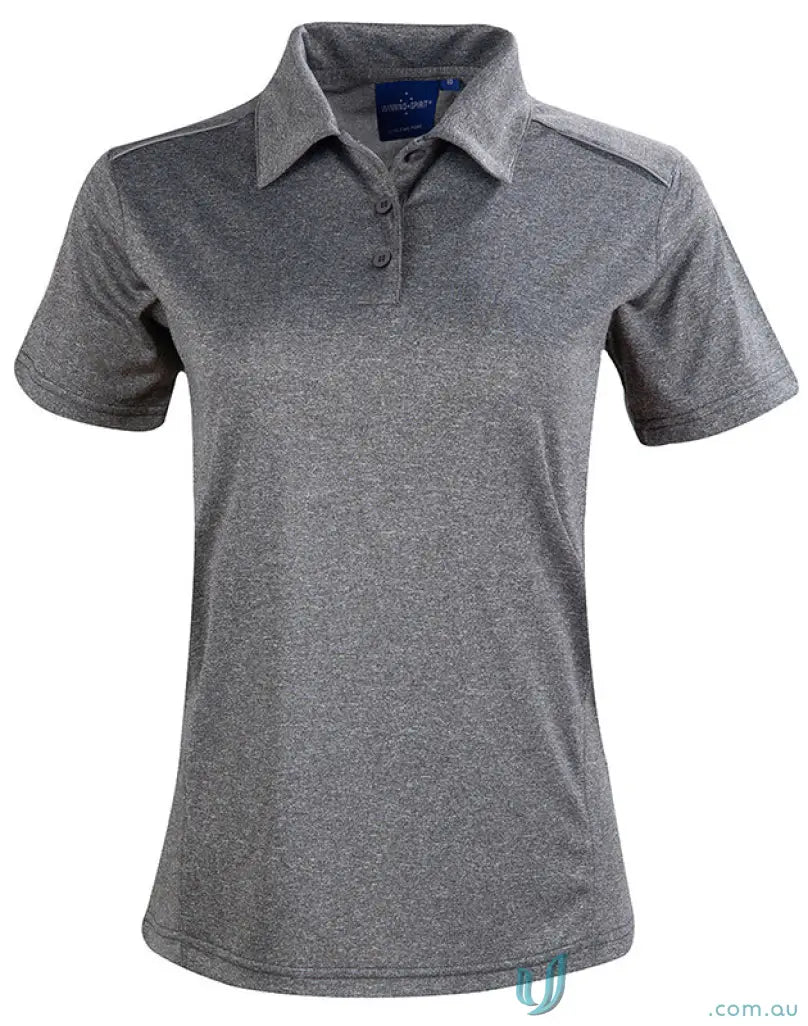 Gray Ladies Harland Polo shirt with rapid cool cationic fabric and reflective piping
