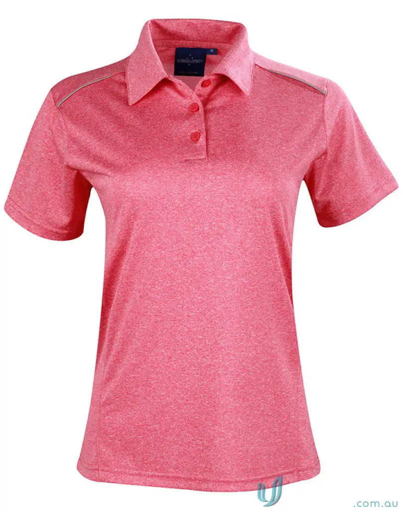 Pink short-sleeved Ladies Harland Polo with rapid cool cationic fabric and reflective piping