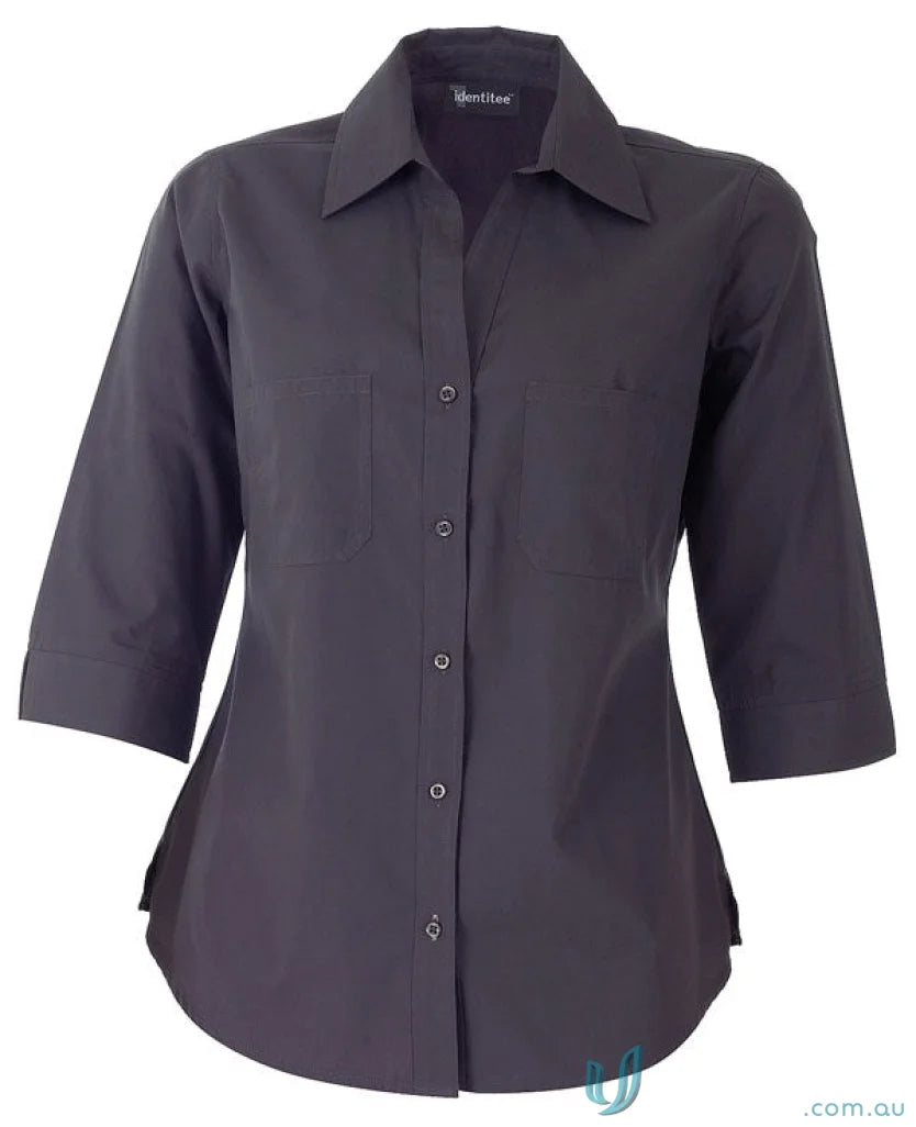 Ladies Harley dark gray three-quarter sleeve workwear shirt with collar for uniforms