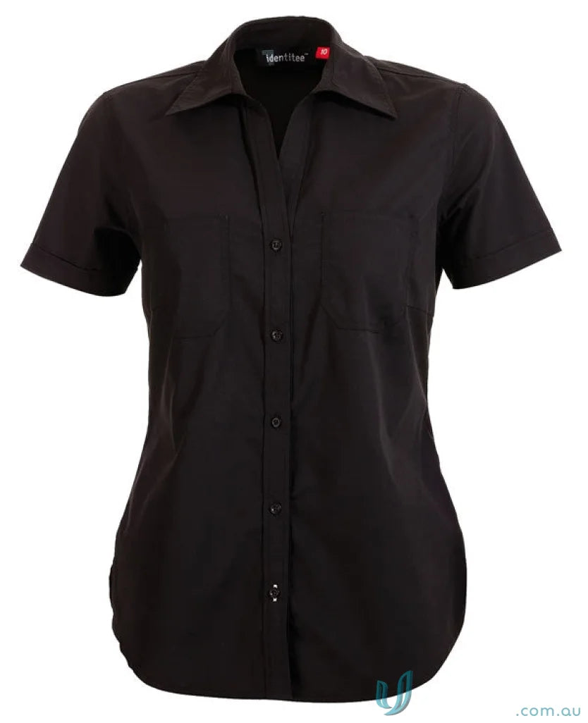 Ladies Harley short sleeve black button-up shirt with pointed collar for uniforms