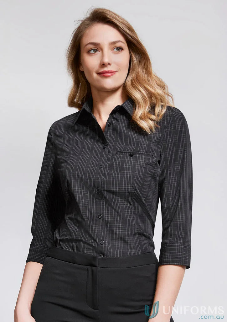 Lady Harper long sleeve black patterned button-down shirt from Biz Collection Ladies s820lt