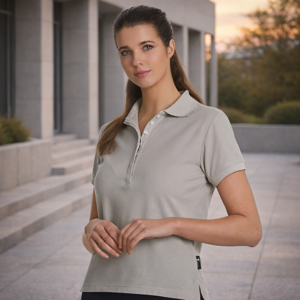 Ladies TrueDry Connection polo in light gray with ribbed collar