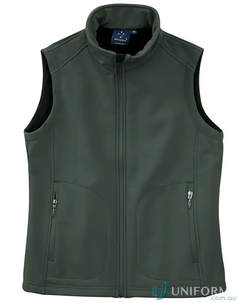 Olive green JK26 Ladies Softshell Vest from Ladies HiTech Softshell collection