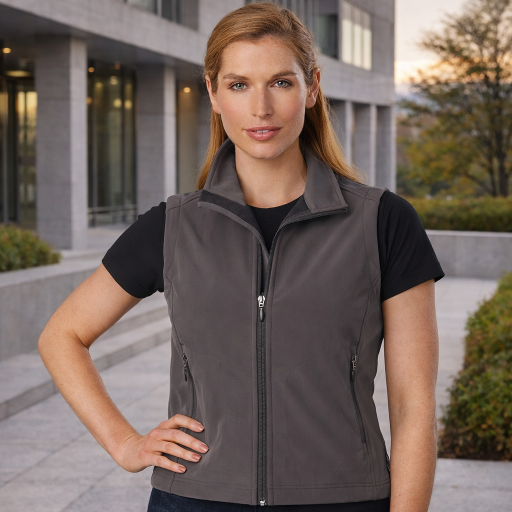 Ladies hitech softshell vest jk26 in sleek dark gray with zipper pockets