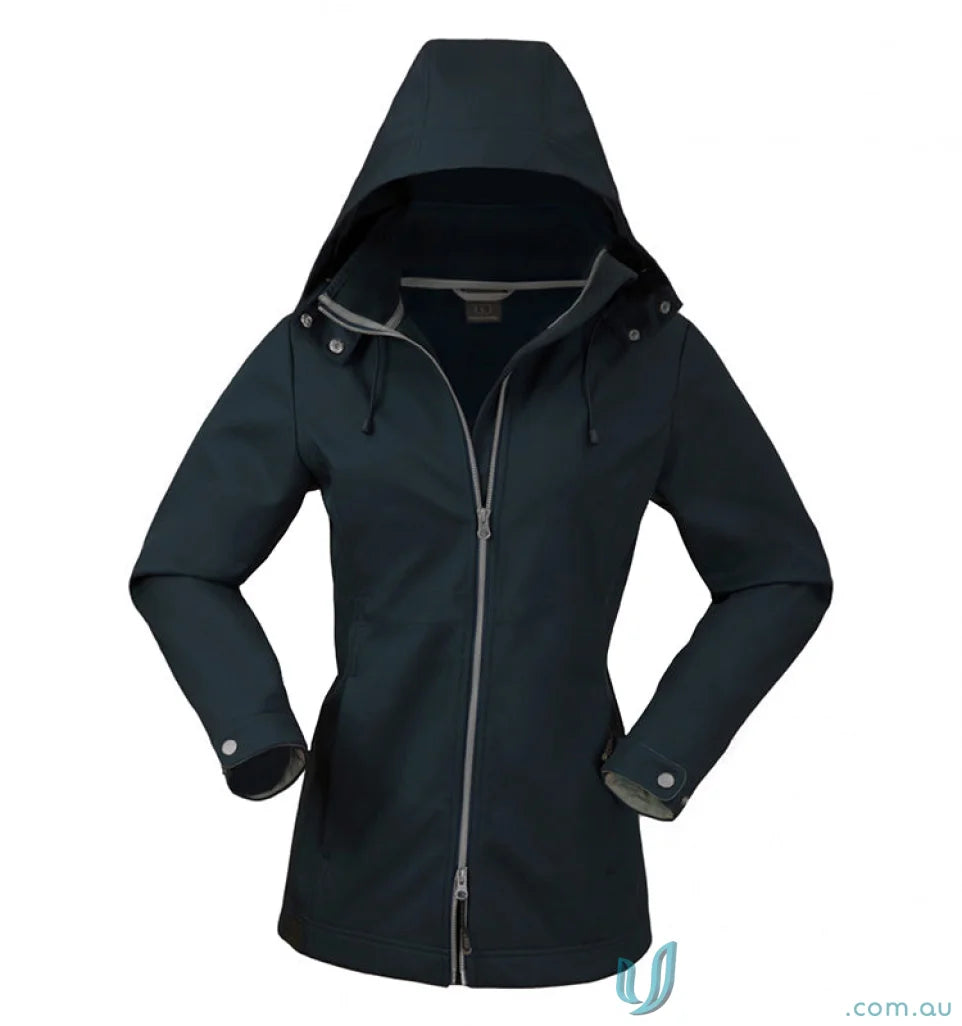 Ladies Horizon Jacket black hooded raincoat with zipper, waterproof stay dry, detachable hood for women