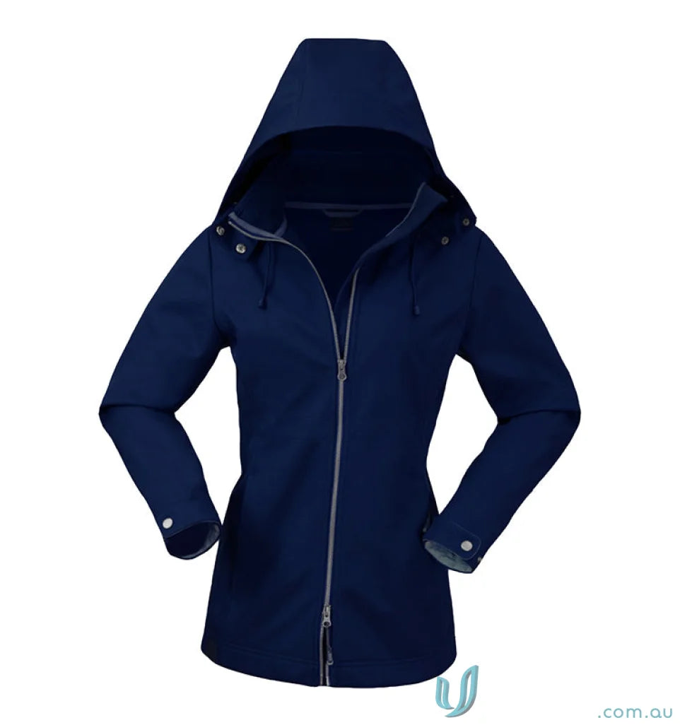 Ladies Horizon Jacket navy blue softshell with waterproof stay dry and detachable hood