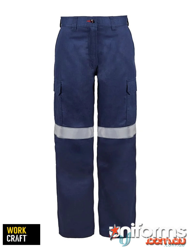 Navy blue ladies HRC2 inherent reflective cargo pant with stripes, cargo pant FPL019