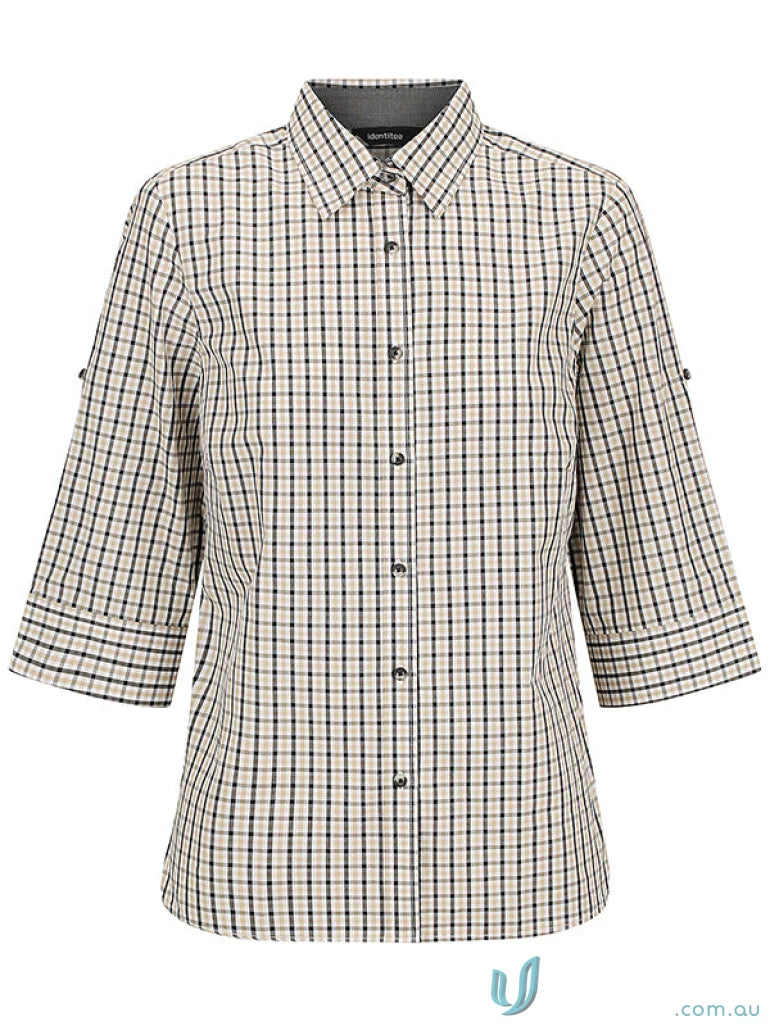 Black and white plaid Ladies Hudson 3/4 sleeve shirt for ladies