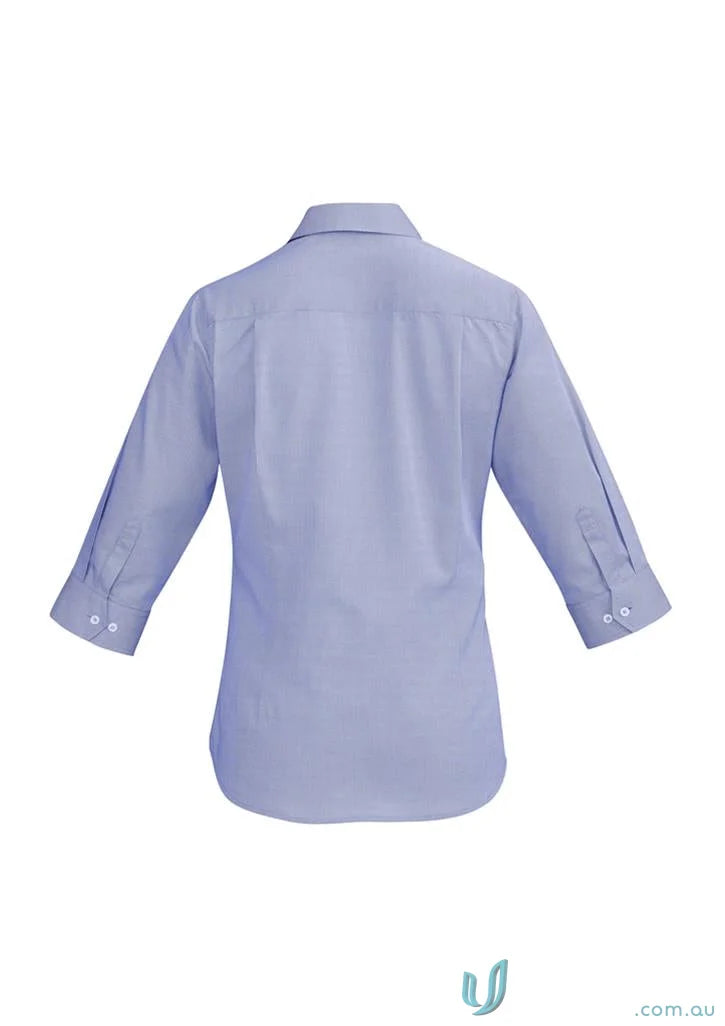 Ladies Hudson Cotton 3qtr shirt in light blue, perfect for real estate agent style