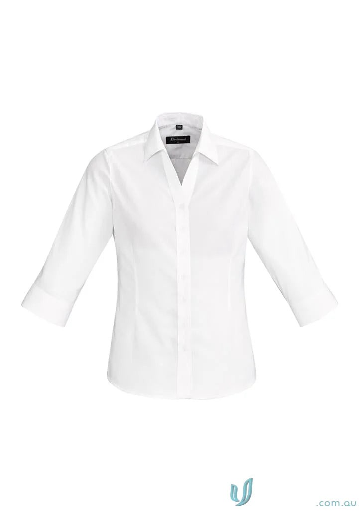 White ladies Hudson Cotton 3qtr blouse for real estate events or casual wear