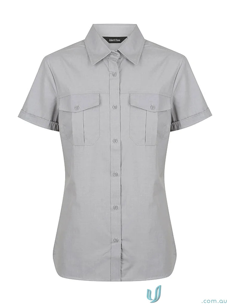 Gray short-sleeved button-down shirt from Ladies Jasper Short Sleeve collection