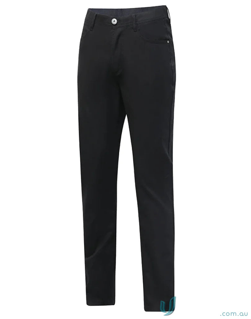 Ladies jean style flexi chino pants with sleek black slim-fit trousers in jacquard weave