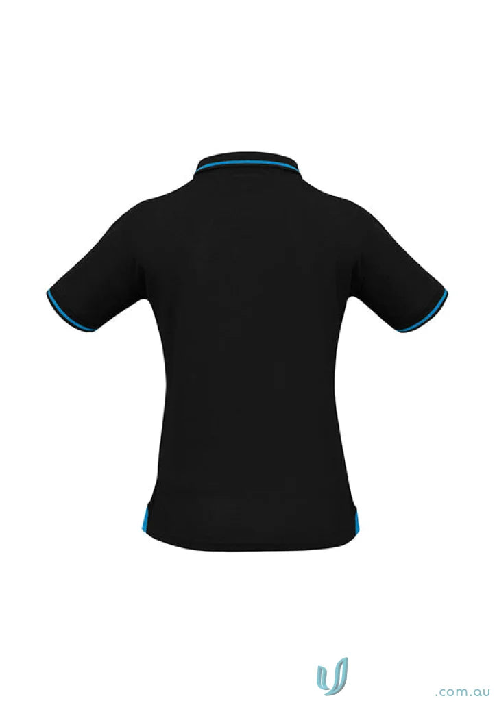 Ladies Jet Collection black short sleeve polo with light blue trim from P226LS