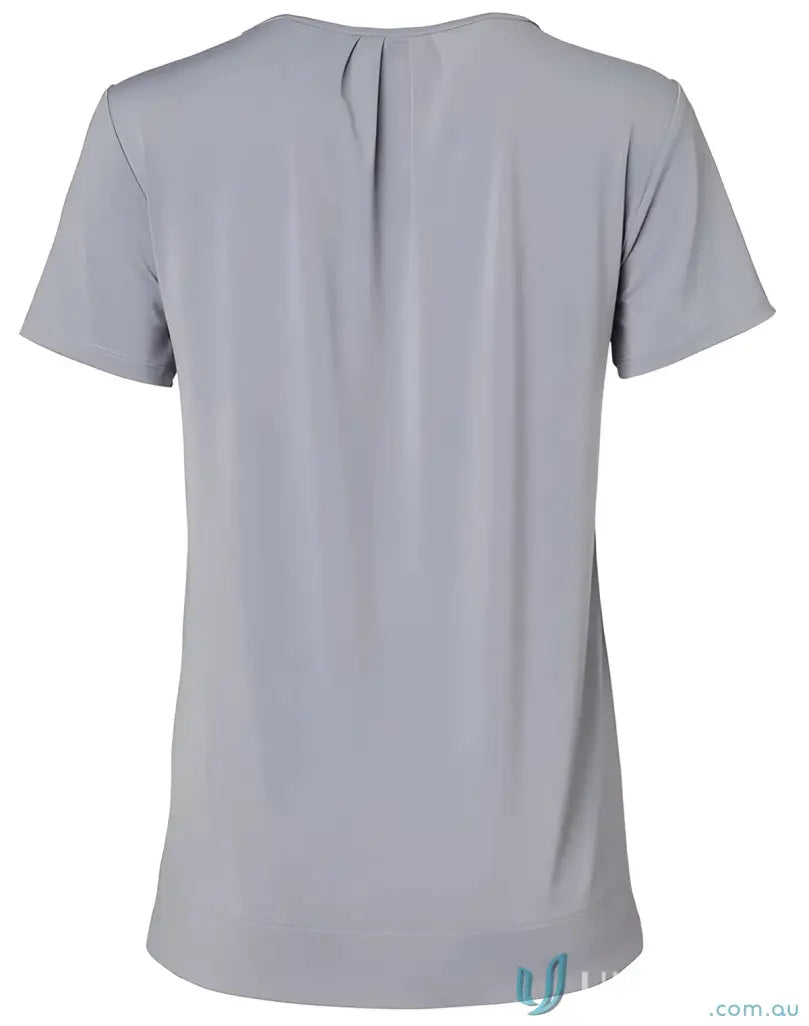 Light grey Ladies Julia short sleeve top with pleated neckline for a stylish look