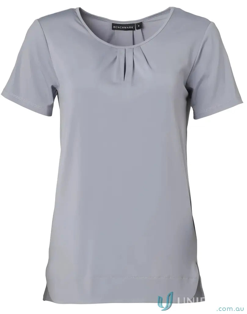 Ladies Julia short sleeve top with gathered V-neck, perfect for winning spirit ladies