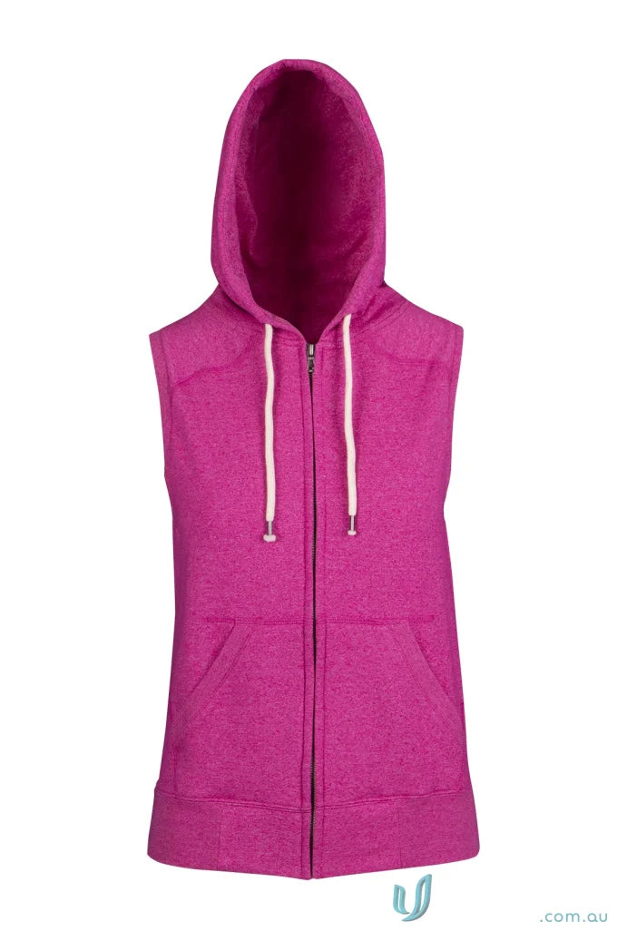 Magenta hooded sleeveless vest from Ladies Juniors Heather Sleeveless Hoodies, great workwear